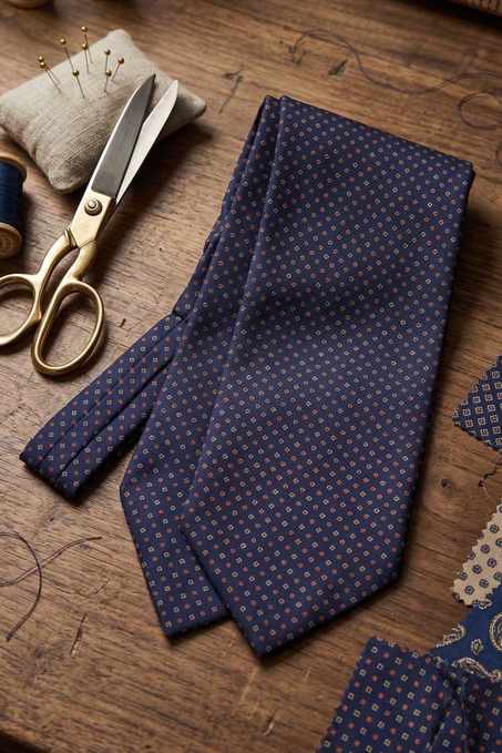 Küçük Desen Lacivert İtalyan İpek Ascot Kravat SAC53