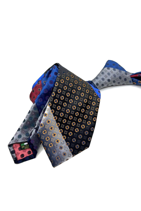 Küçük Desen Lacivert Patchwork Klasik Kravat KK12769