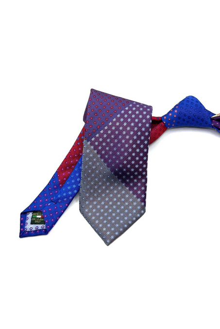 Küçük Desen Lacivert Patchwork Klasik Kravat KK12819