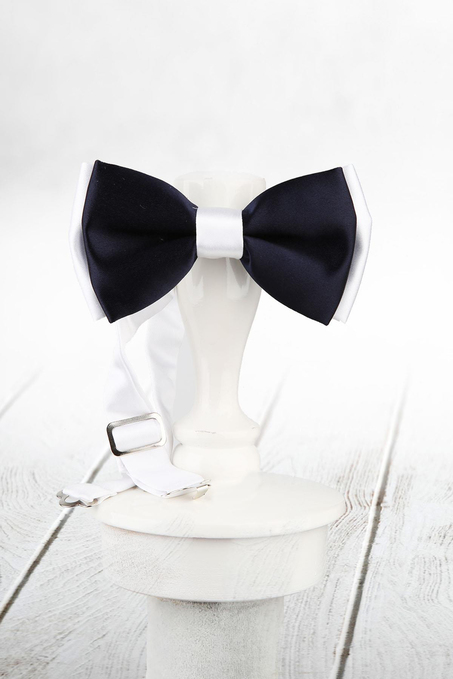 Lacivert - Beyaz Renk Saten Papyon SP62