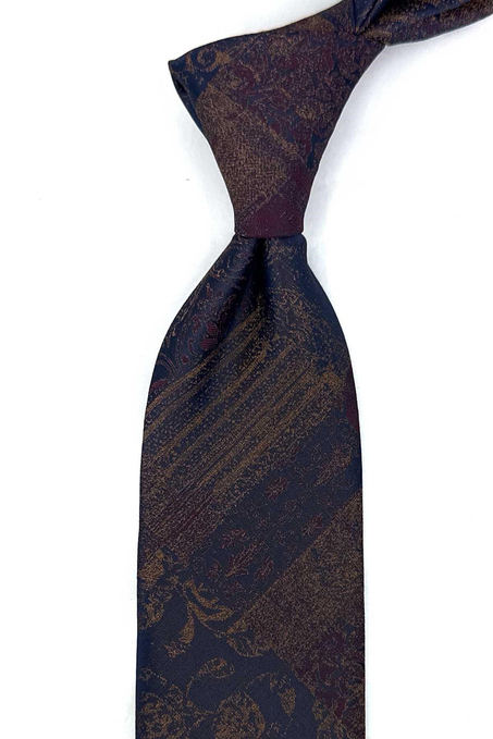 Lacivert Bordo Gold Motif Desen Mendilli Klasik Kravat KK13966