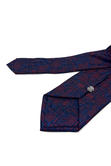 Lacivert Bordo Motif Desen Mendilli Klasik Kravat KK14036