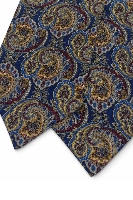Lacivert Bordo Şal Desen İtalyan Ascot Kravat SAC114