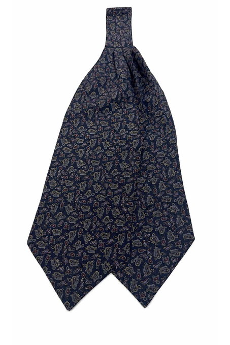 Lacivert Bordo Şal Desen İtalyan İpek Ascot Kravat SAC72