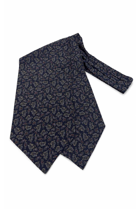 Lacivert Bordo Şal Desen İtalyan İpek Ascot Kravat SAC72