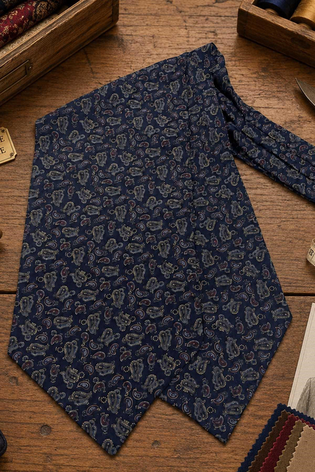 Lacivert Bordo Şal Desen İtalyan İpek Ascot Kravat SAC72