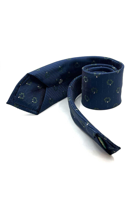 Lacivert Çiçek Desen Mendilli Klasik Kravat KK13024