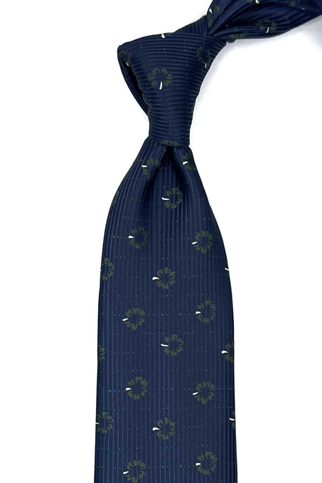 Lacivert Çiçek Desen Mendilli Klasik Kravat KK13024