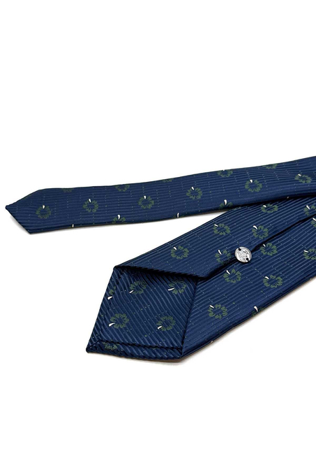 Lacivert Çiçek Desen Mendilli Klasik Kravat KK13024
