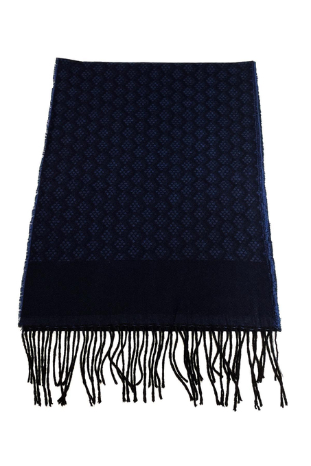 Lacivert Çift Taraflı Motif Desen Erkek Kaşkol K333
