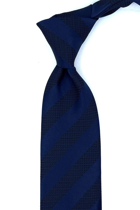 Lacivert Çizgi Desen Mendilli Klasik Kravat KK10985