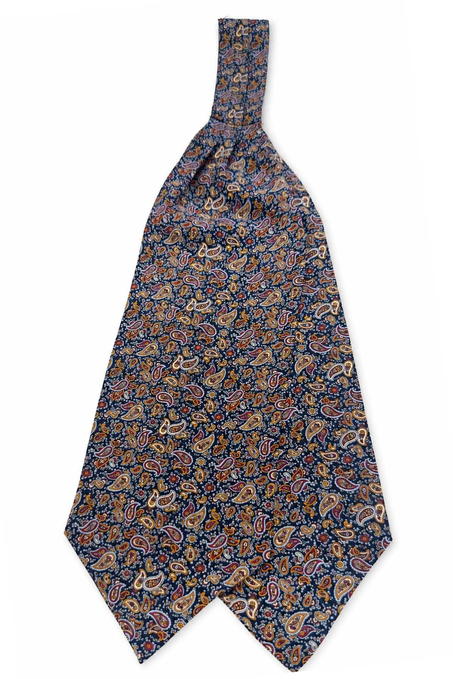 Lacivert Çok Renkli Şal Desen İtalyan İpek Ascot Kravat SAC131