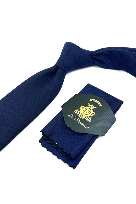 Lacivert Düz Desen Mendilli Klasik Yün Kravat KK12098