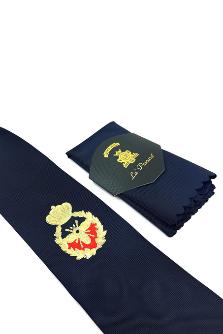 Lacivert Düz Kraliyet Arma Baskılı Kravat KK11701