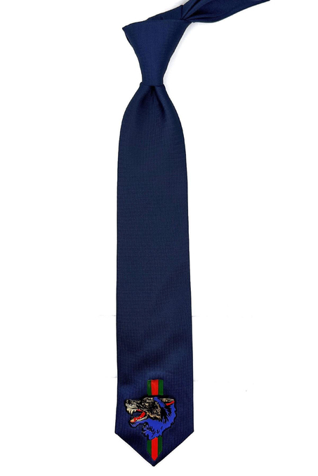 Lacivert Düz Kurt Arma Baskılı Kravat KK11703