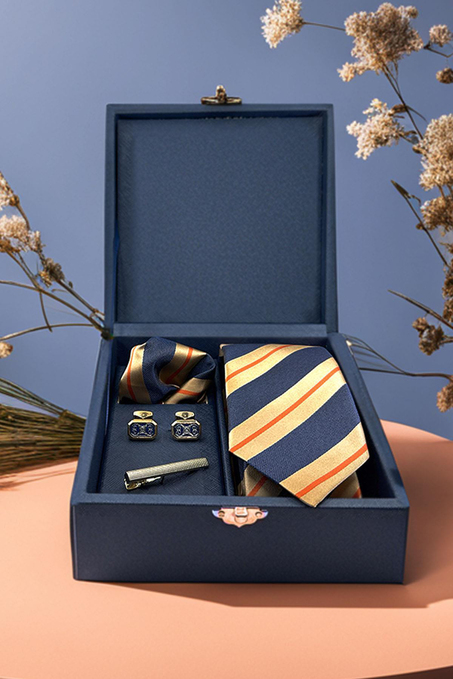 Lacivert Erkek Hediye Kutusu - Kravat Kol Düğmesi Kravat İğnesi KMK17