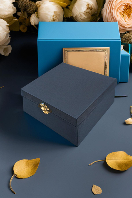 Lacivert Erkek Hediye Kutusu - Kravat Kol Düğmesi Kravat İğnesi KMK17