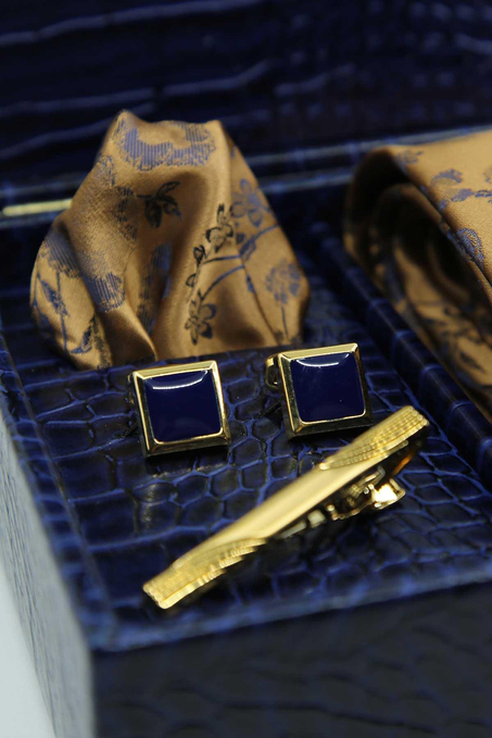 Lacivert Erkek Hediye Kutusu - Kravat Kol Düğmesi Kravat İğnesi KMK122