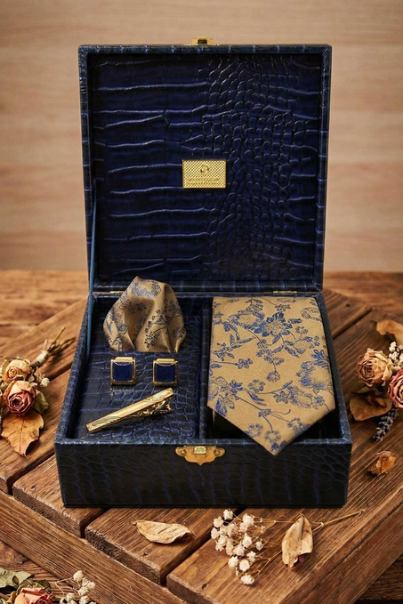 Lacivert Erkek Hediye Kutusu - Kravat Kol Düğmesi Kravat İğnesi KMK122