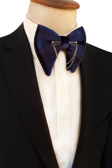 Lacivert Kadife Büyük Papyon Zincirli P1406