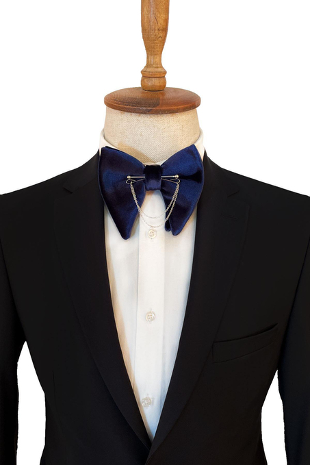 Lacivert Kadife Büyük Papyon Zincirli P1406