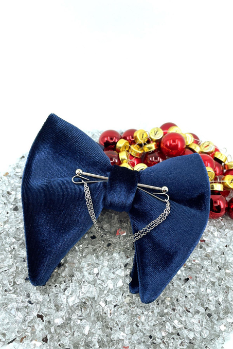 Lacivert Kadife Büyük Papyon Zincirli P1406