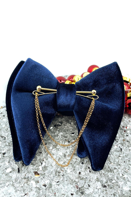 Lacivert Kadife Büyük Papyon Zincirli P1404