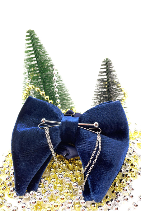 Lacivert Kadife Büyük Papyon Zincirli P1406