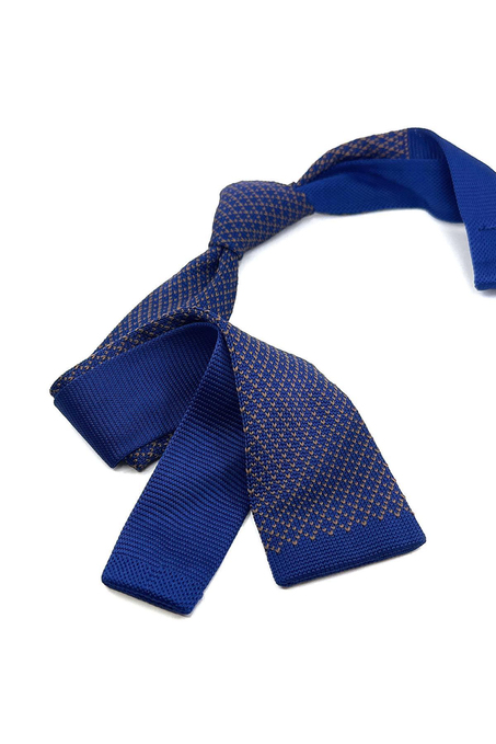 Lacivert - Kahve Baklava Desen Örgü Kravat ÖR8308