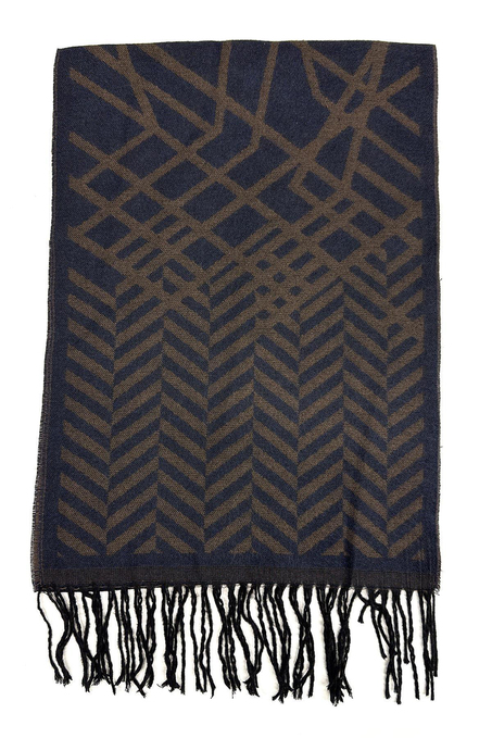 Lacivert - Kahve Motif Desen Erkek Kaşkol K551