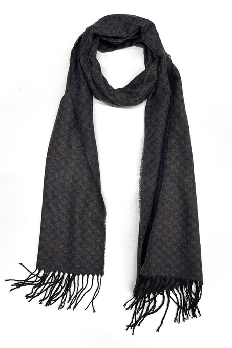 Lacivert - Kahve Motif Desen Erkek Kaşkol K528