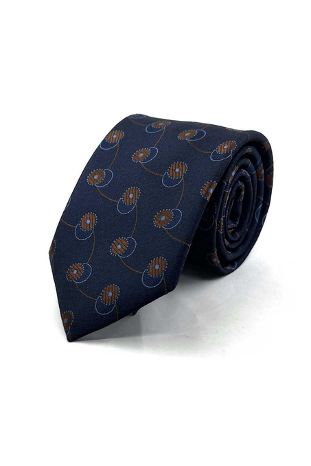 Lacivert Kahve Motif Desen Mendilli Klasik Kravat KK13977