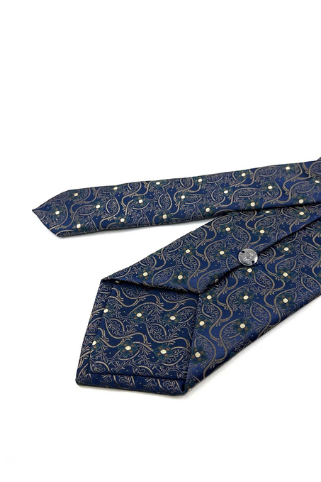Lacivert Kahve Motif Desen Mendilli Klasik Kravat KK13886
