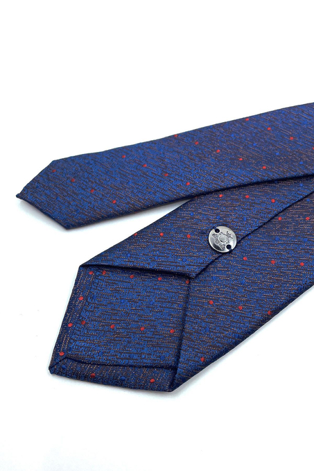 Lacivert - Kahve Nokta Desen İnce Kravat SK7646