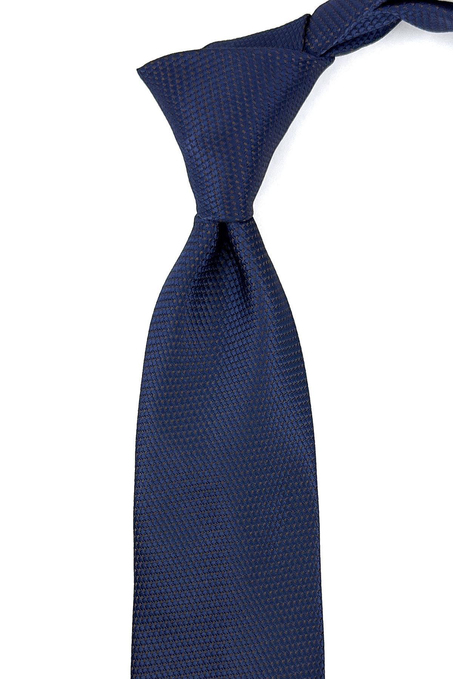 Lacivert - Kahve Nokta Desen Mendilli Klasik Kravat KK11146