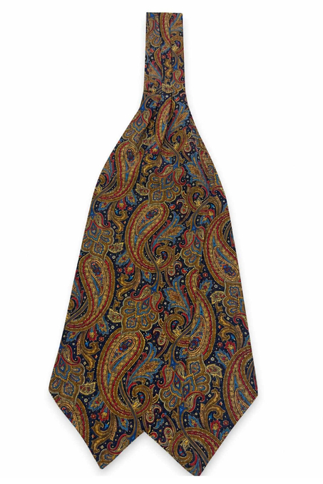 Lacivert Kahve Şal Desen İtalyan İpek Ascot Kravat SAC84