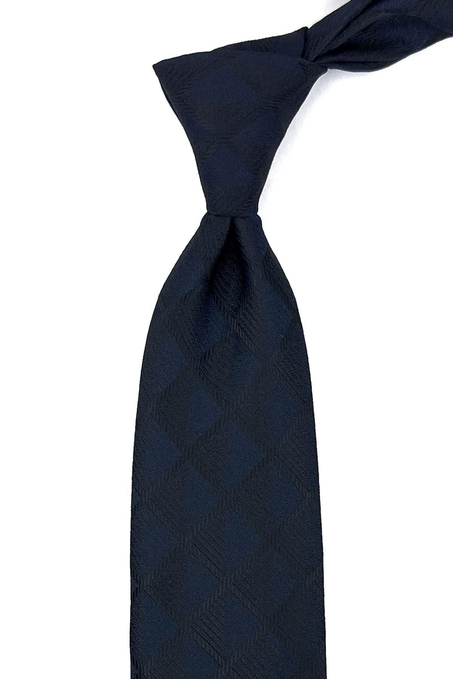 Lacivert Kare Desen Mendilli Klasik Kravat KK11343