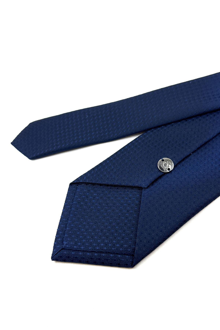 Lacivert Kendinden Desen Mendilli Klasik Kravat KK11174