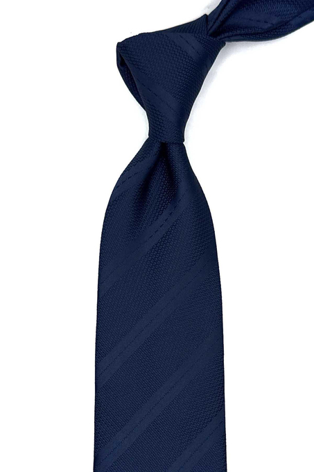 Lacivert Kendinden Desen Mendilli Klasik Kravat KK13074