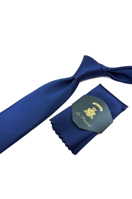 Lacivert Kendinden Desen Mendilli Klasik Kravat KK11410