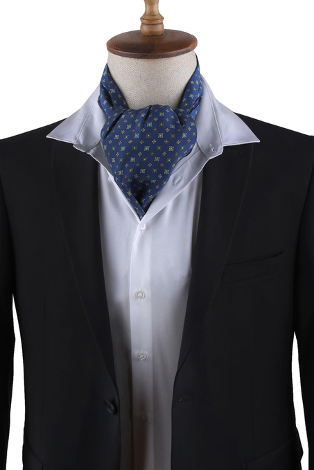 Lacivert Küçük Desen İpek İtalyan Erkek Ascot K432