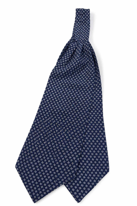 Lacivert Küçük Desen İtalyan İpek Ascot Kravat SAC133