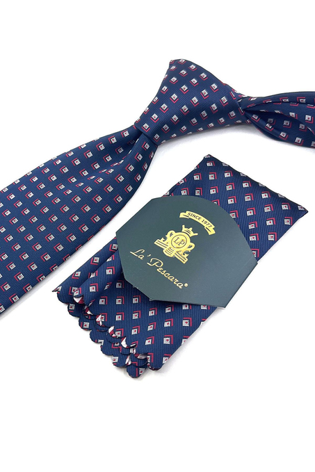 Lacivert Küçük Desen Mendilli Klasik Kravat KK11847