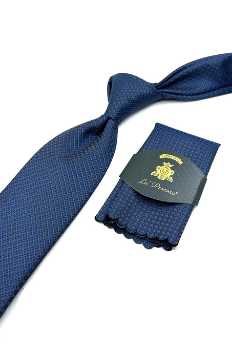 Lacivert Küçük Desen Mendilli Klasik Kravat KK12630