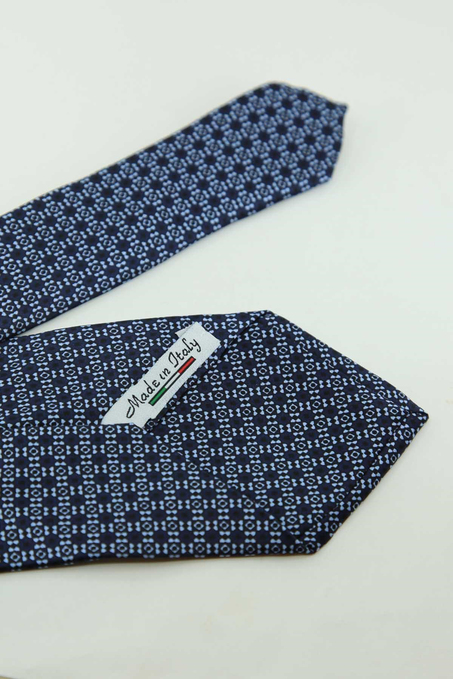 Lacivert Mavi Motif Desen İtalyan İpek Kravat İK2544