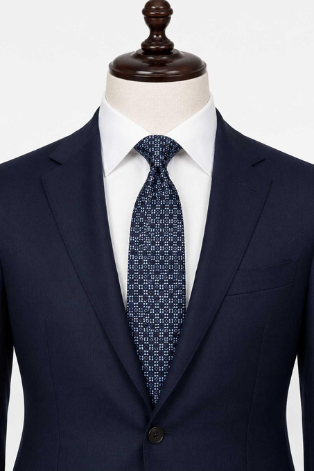 Lacivert Mavi Motif Desen İtalyan İpek Kravat İK2544