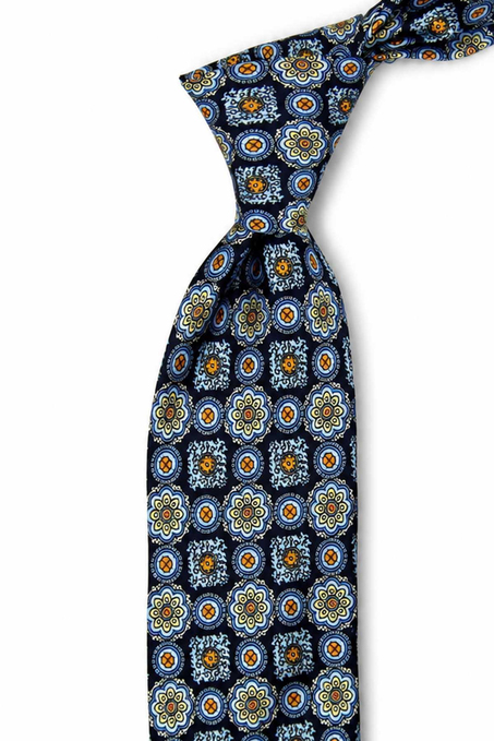 Lacivert Mavi Motif Desen İtalyan İpek Kravat İK2560