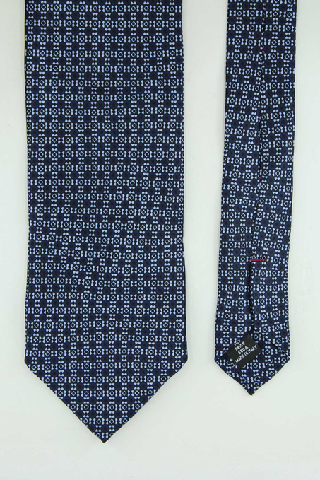 Lacivert Mavi Motif Desen İtalyan İpek Kravat İK2544