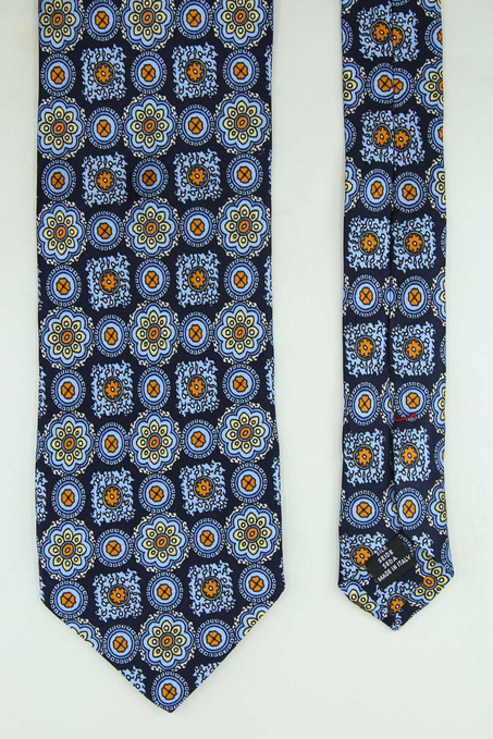 Lacivert Mavi Motif Desen İtalyan İpek Kravat İK2560