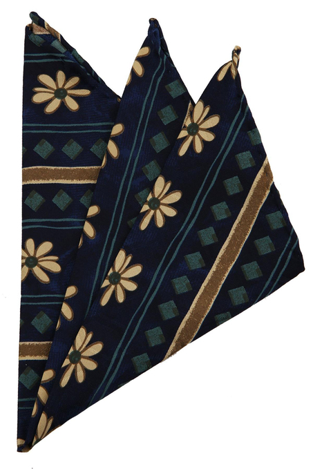 Lacivert Motif Baskı İpek Mendil SPS248